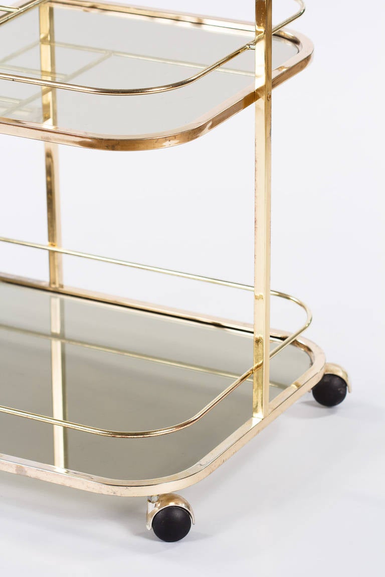 Plated 1970s French Vintage Brass and Glass Bar Cart