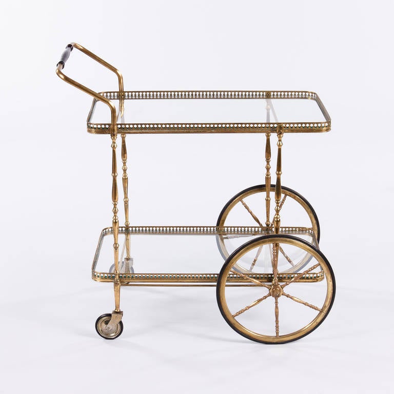 20th Century Mid-Century French Brass Bar Cart