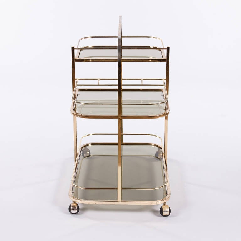 Late 20th Century 1970s French Vintage Brass and Glass Bar Cart