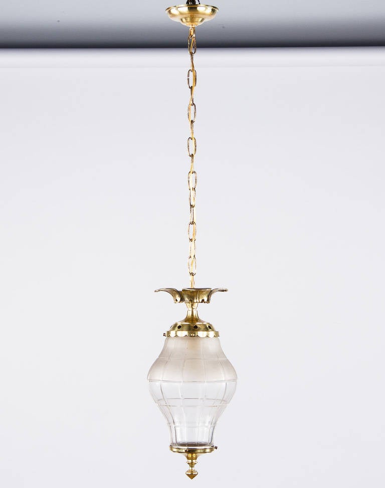 French Art Nouveau Glass and Brass Lantern, 1900s 2