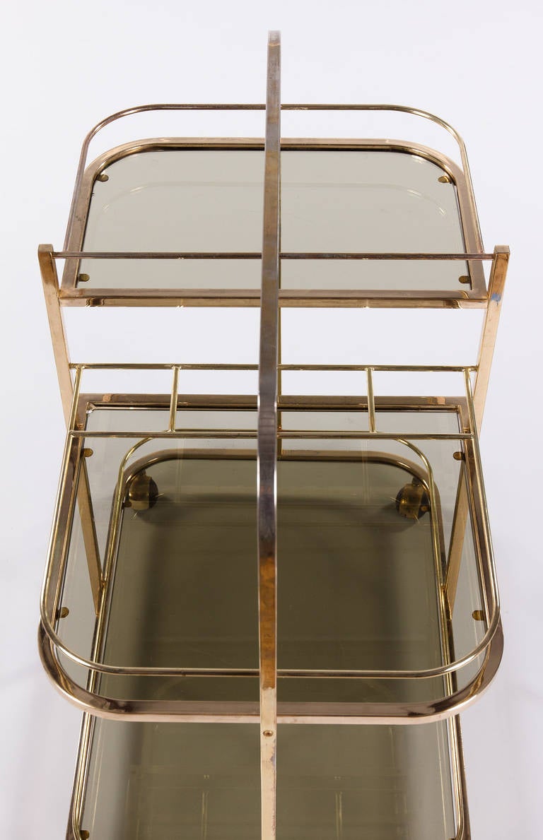 1970s French Vintage Brass and Glass Bar Cart 1