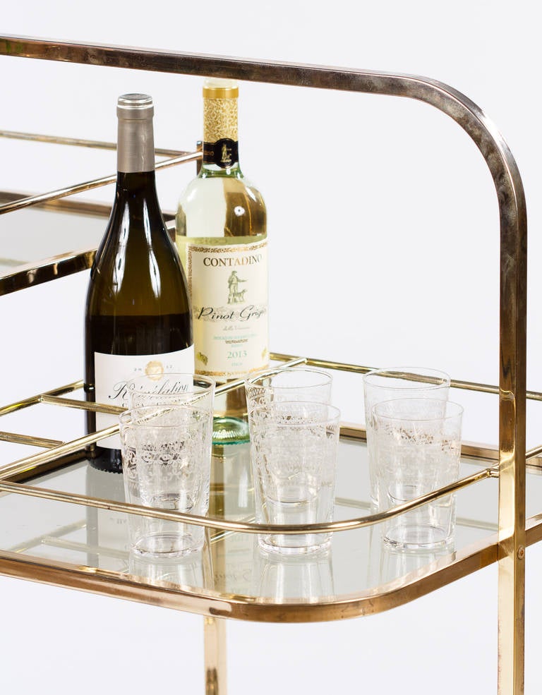 1970s French Vintage Brass and Glass Bar Cart 2
