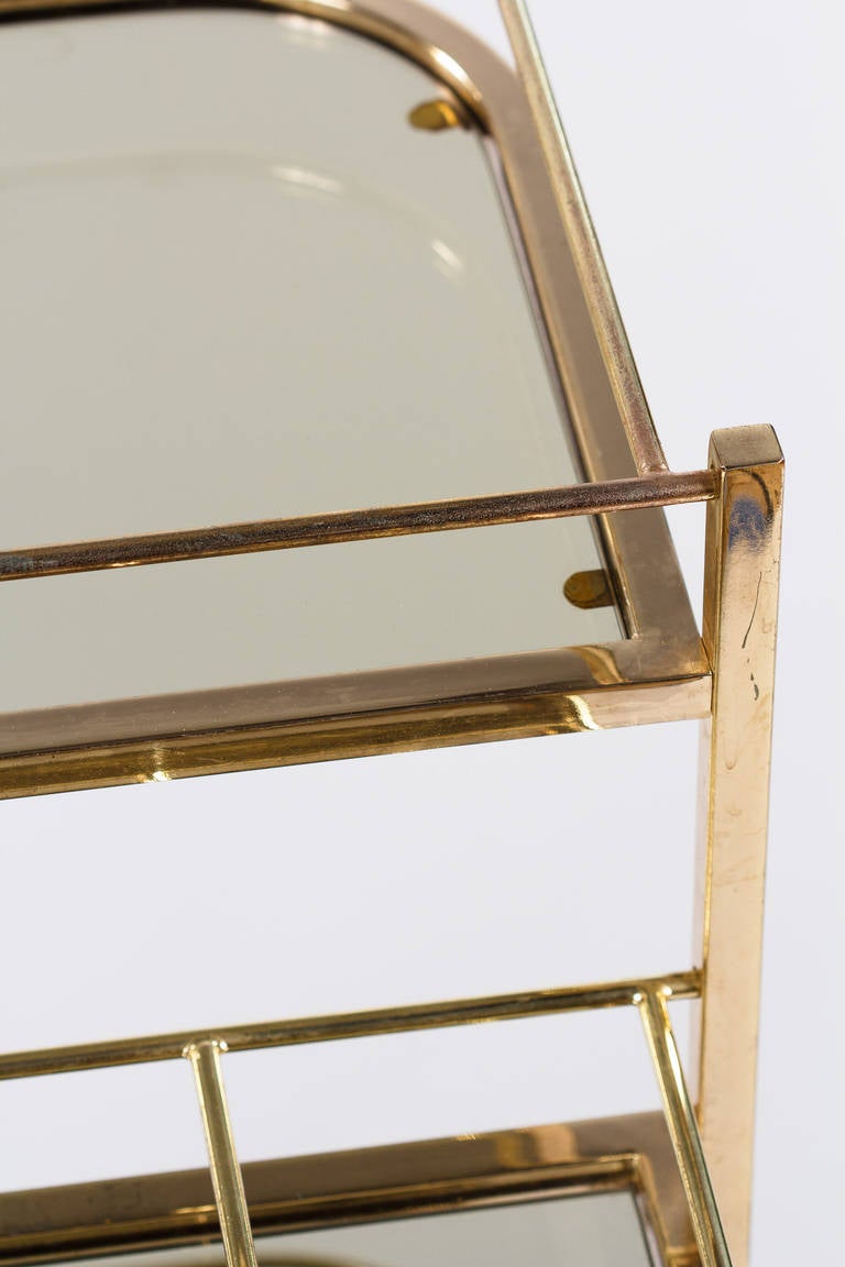 1970s French Vintage Brass and Glass Bar Cart 3