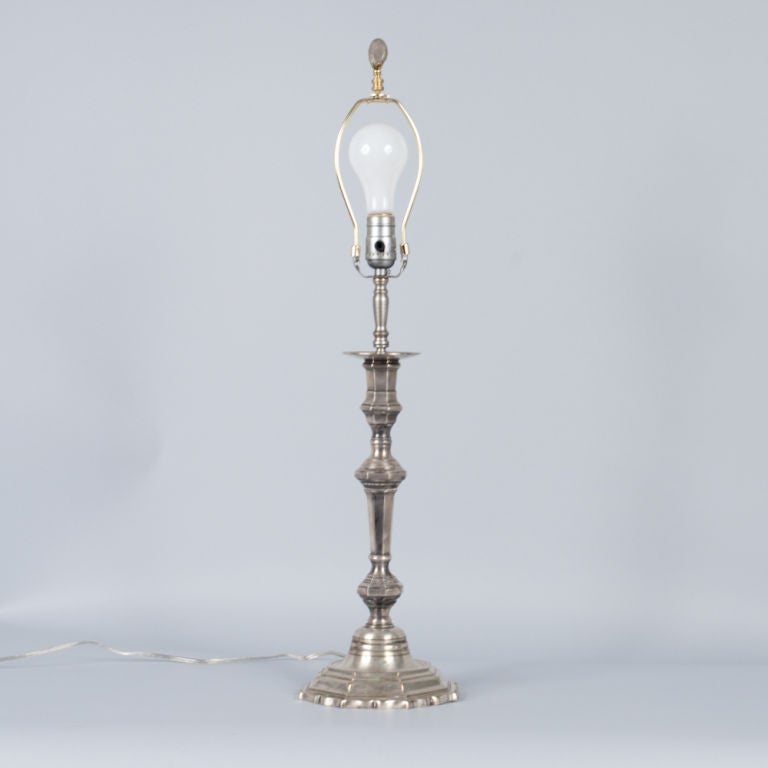 French Louis XVI Style Silver Metal Table Lamp, Early 1900s 1