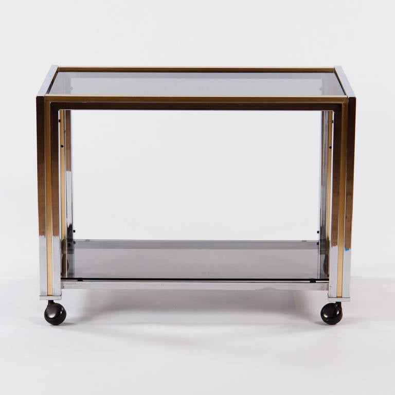 Polished Vintage French Chrome and Brass Bar Cart, 1970s