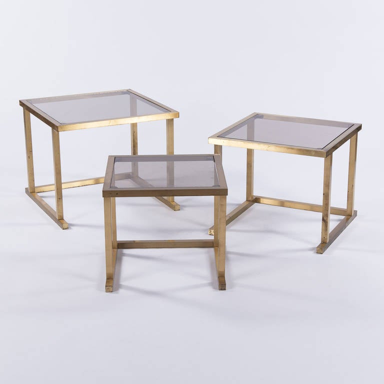 Midcentury French Brass Nesting Tables In Good Condition In Austin, TX