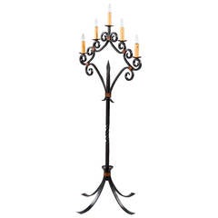 French Gothic Revival Forged Iron Floor Lamp, 1940s