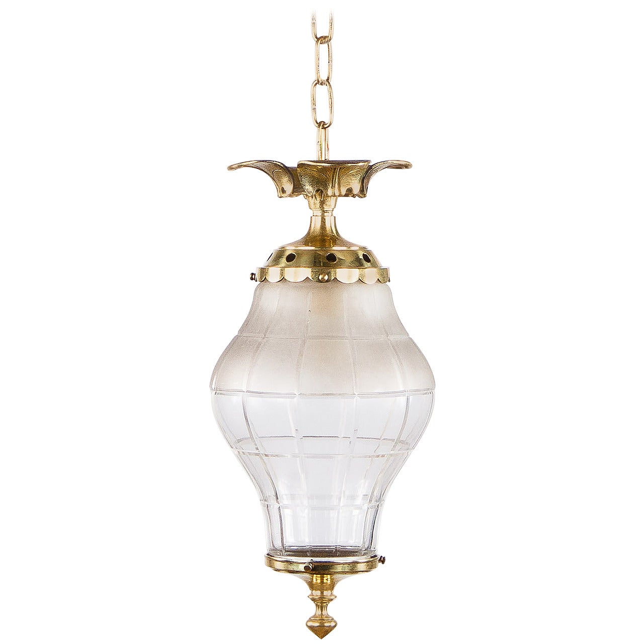 French Art Nouveau Glass and Brass Lantern, 1900s