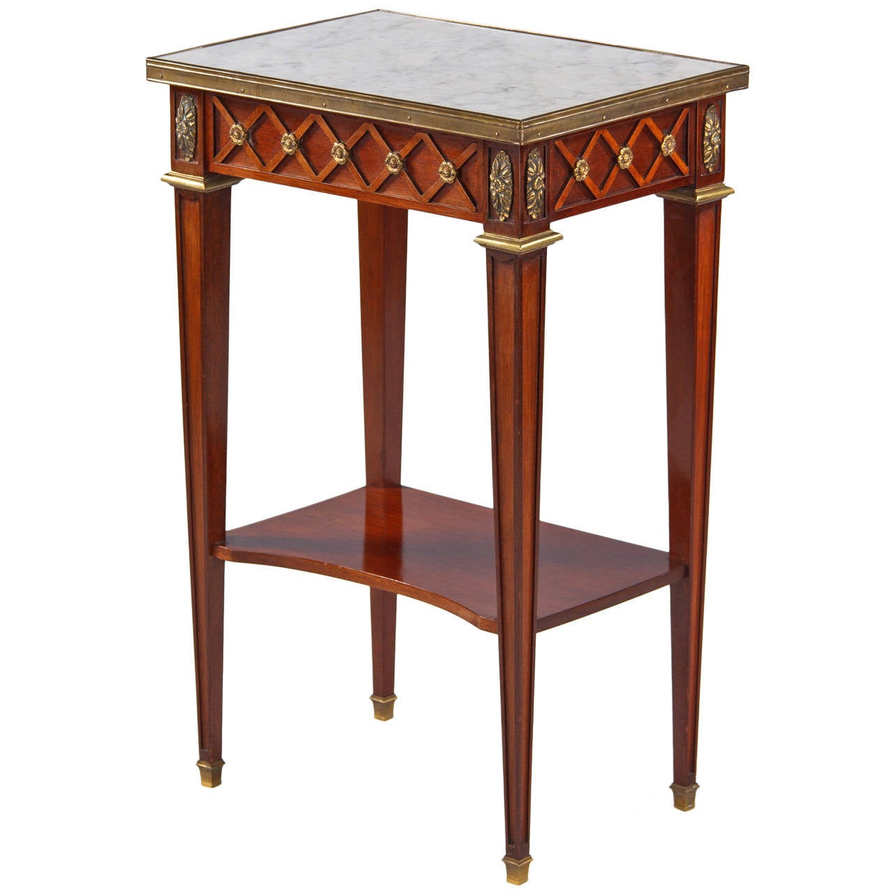 French Louis XVI Style Mahogany Side Table with Marble Top, 1900s at