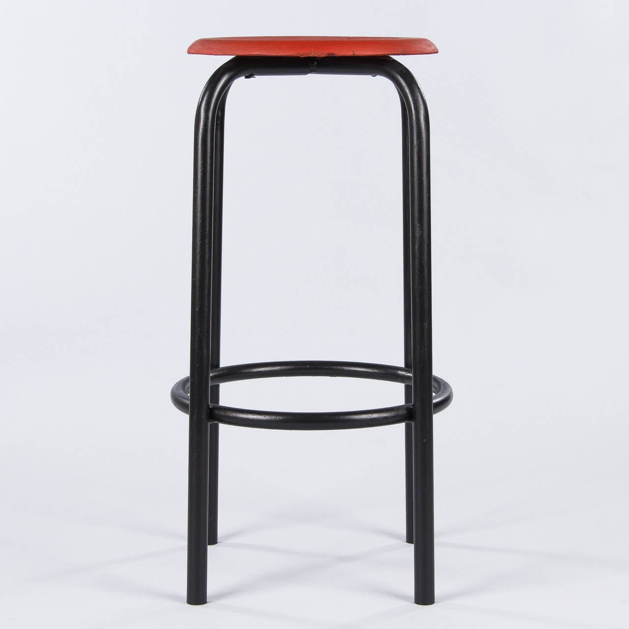 French Vintage Industrial Red and Black Stool, 1950s 4