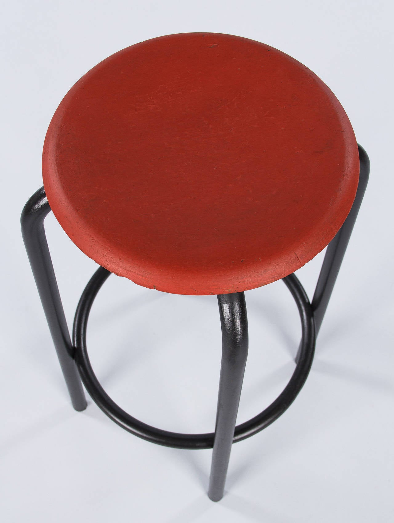 French Vintage Industrial Red and Black Stool, 1950s In Good Condition In Austin, TX