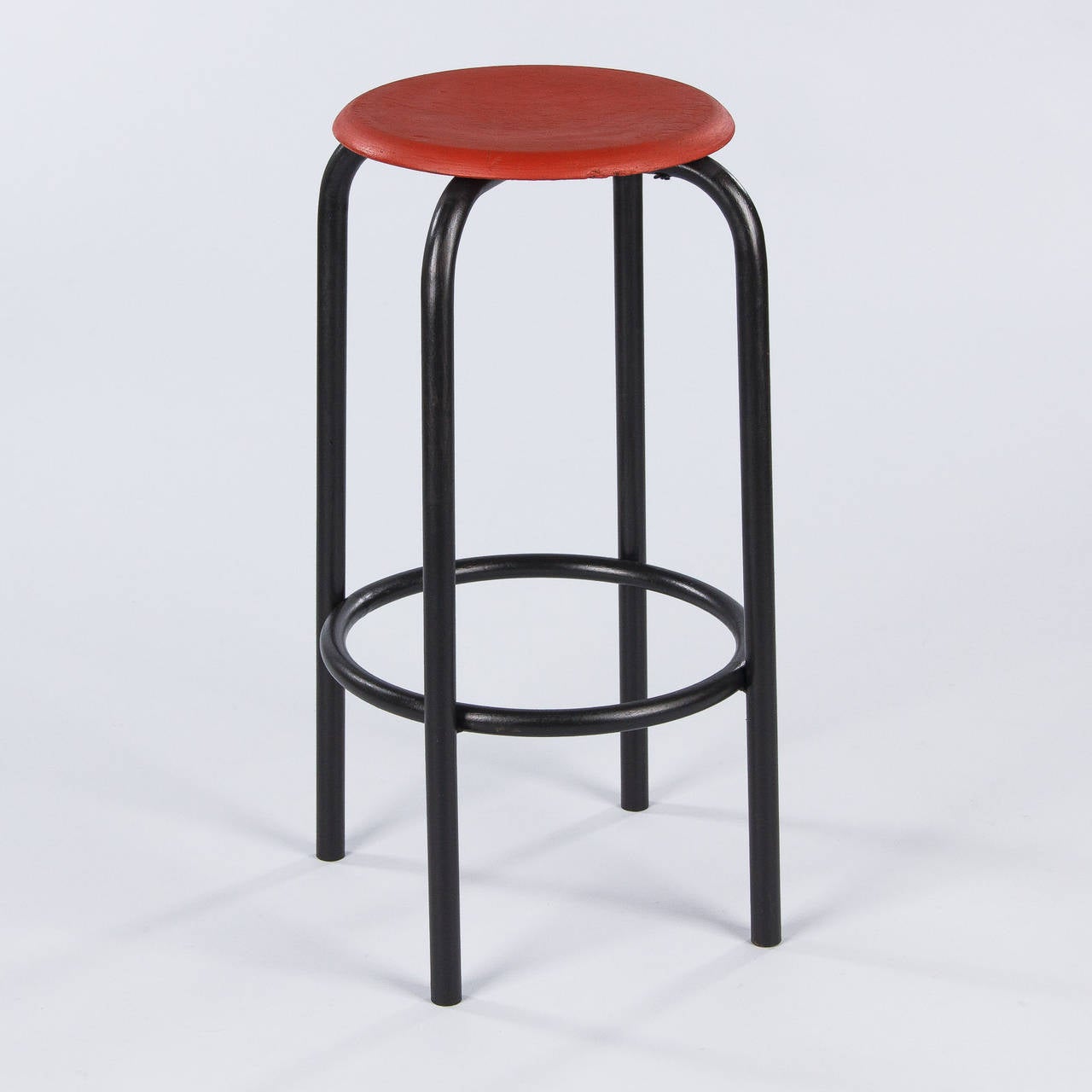 20th Century French Vintage Industrial Red and Black Stool, 1950s