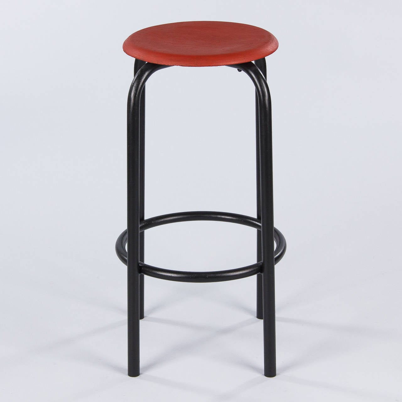 Metal French Vintage Industrial Red and Black Stool, 1950s