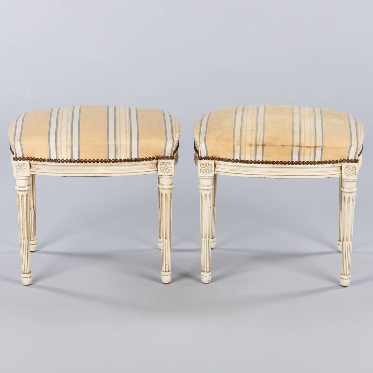 Pair of French Louis XVI Style Painted Stools, Early 1900s 4