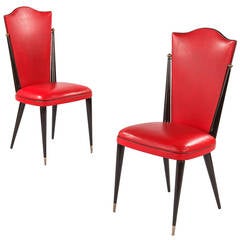 Pair of Vintage French Red Vinyl Side Chairs, 1960s 8