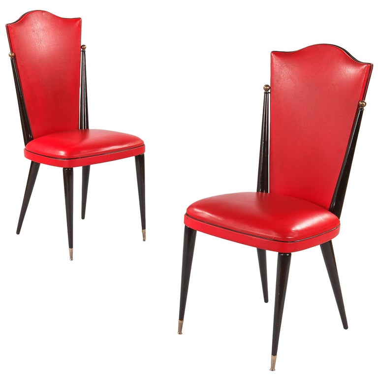 Pair of Vintage French Red Vinyl Side Chairs, 1960s For Sale at 1stdibs