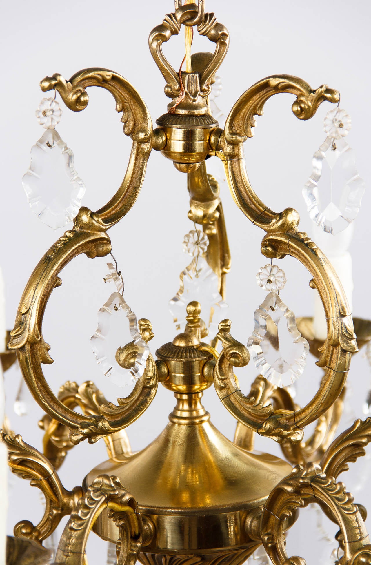 Gilt French Louis XV Style Gilded Bronze Chandelier, 1940s