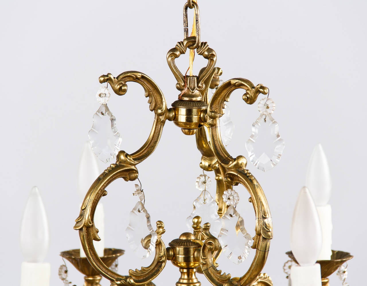 French Louis XV Style Gilded Bronze Chandelier, 1940s In Good Condition In Austin, TX