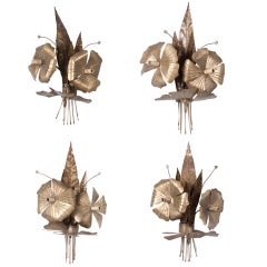 Set of Four Brass Floral Sconces