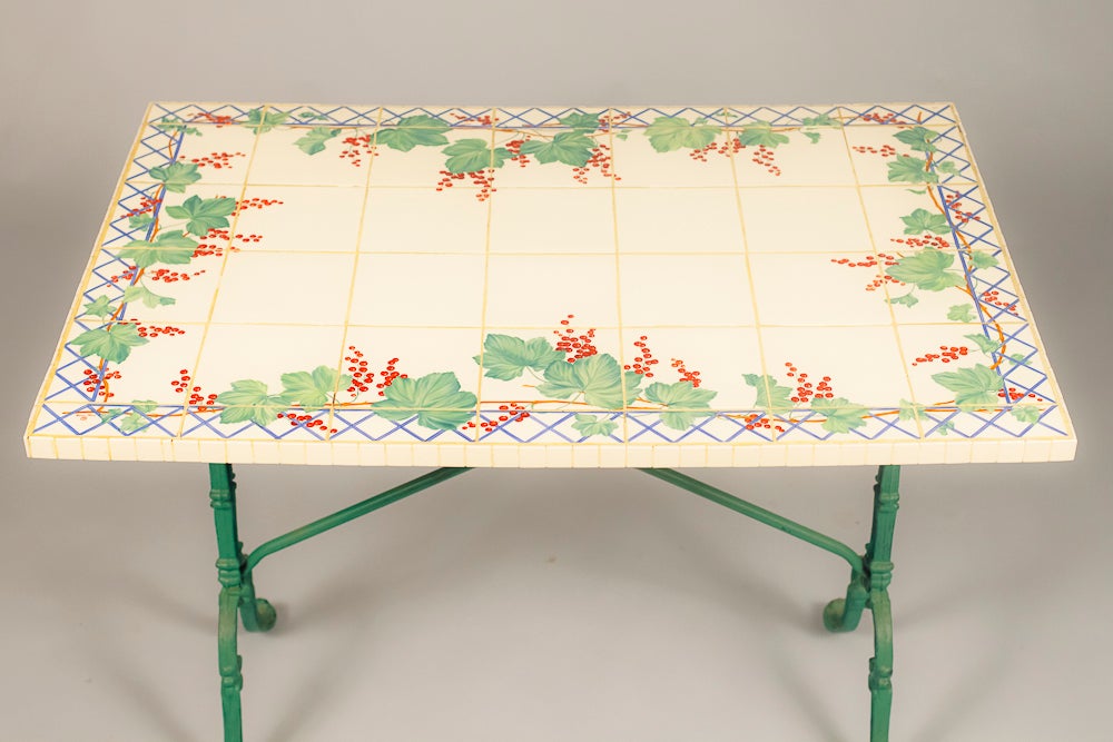 French Bistro Table with Hand Painted Tile Top In Good Condition In Austin, TX