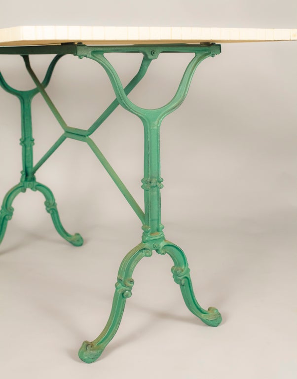Wood French Bistro Table with Hand Painted Tile Top