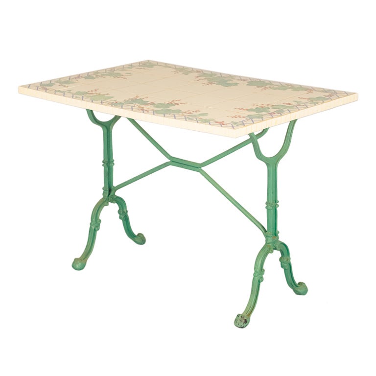 French Bistro Table with Hand Painted Tile Top