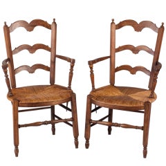 Pair of Provencal Rush Seat Armchairs