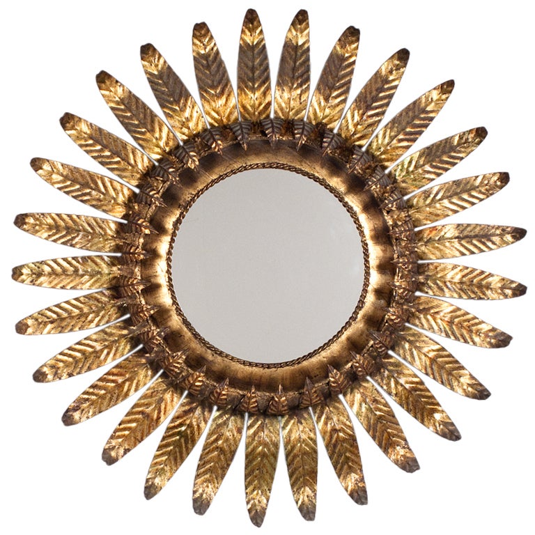 Spanish Sunburst Mirror with Leaf Motifs