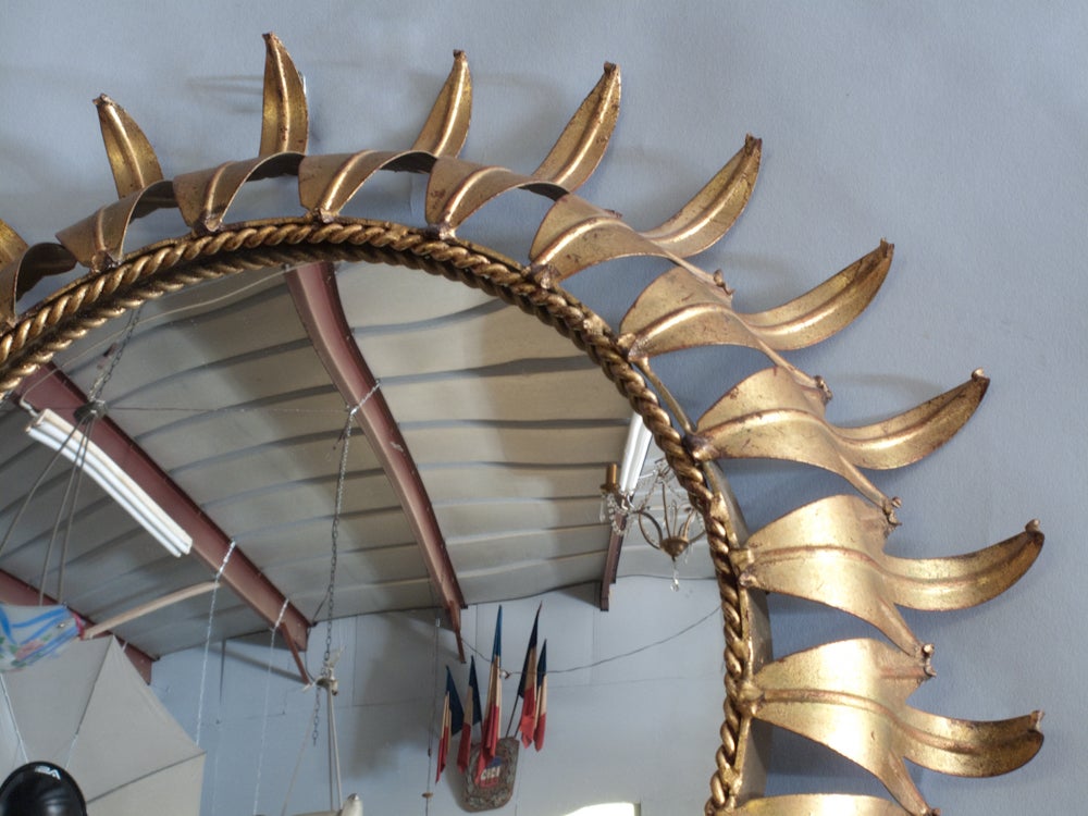 Mid-Century Modern Midcentury Brass Sunburst Convex Mirror from Spain