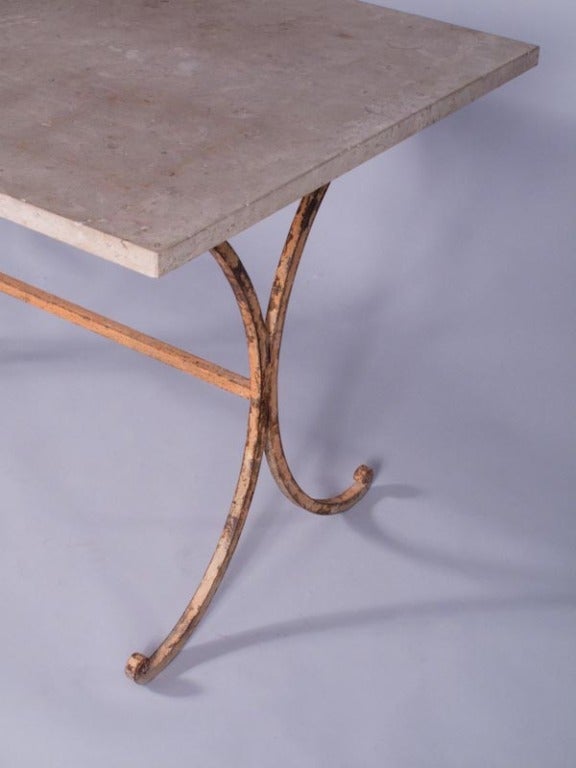 19th Century French Iron Garden Table with Travertine Top 1