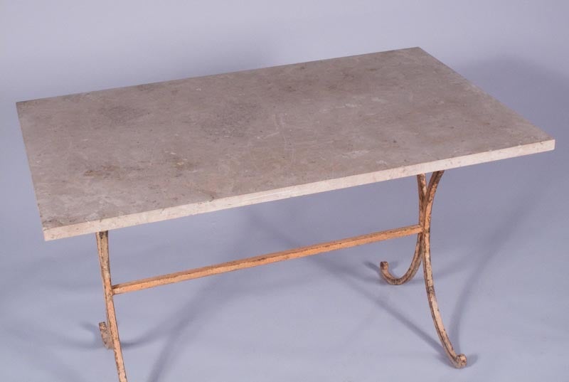 19th Century French Iron Garden Table with Travertine Top 2
