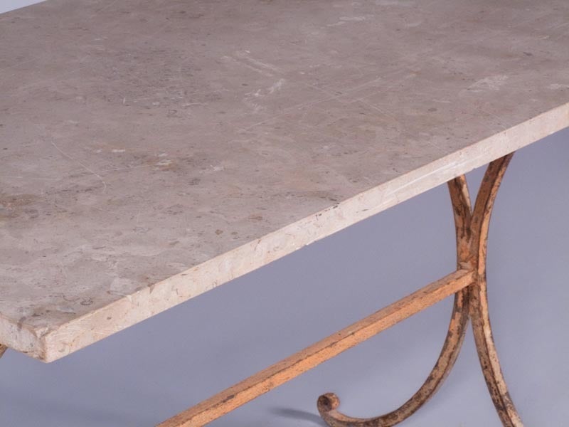 19th Century French Iron Garden Table with Travertine Top 3