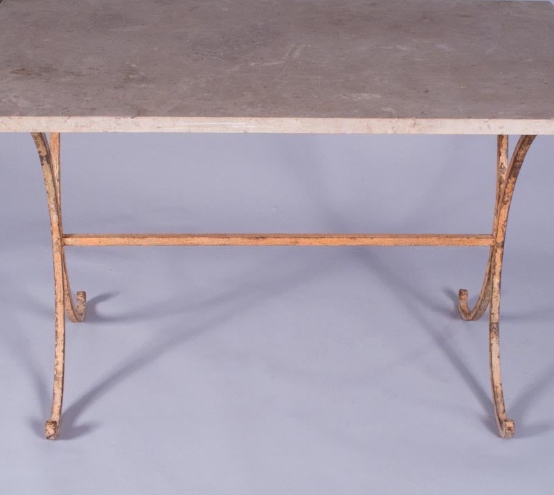 19th Century French Iron Garden Table with Travertine Top 5