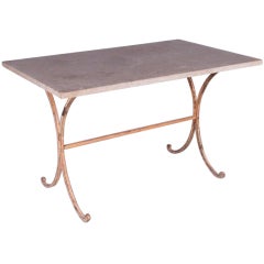 19th Century French Iron Garden Table with Travertine Top