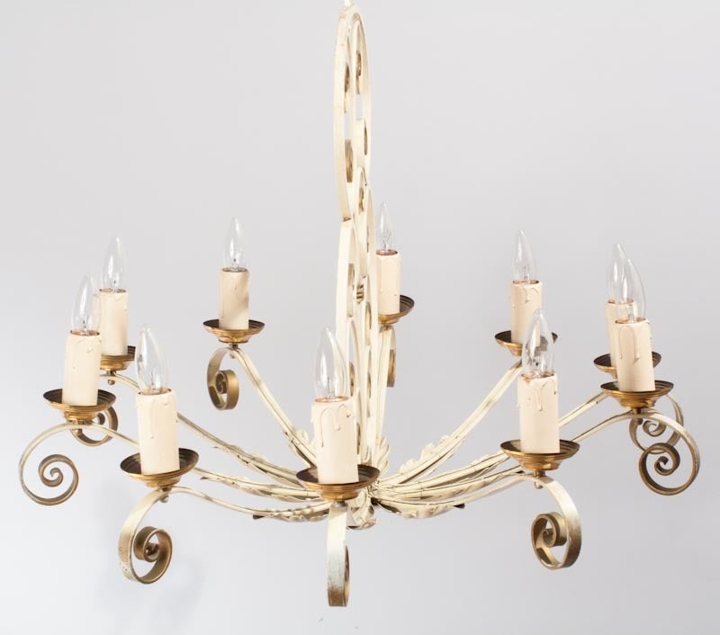 1940's Painted Metal Chandelier In Good Condition In Austin, TX