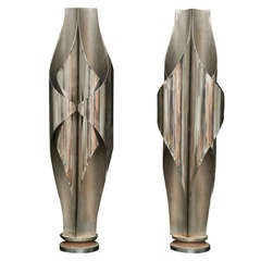 Rare Pair of Stainless Steel Sculptural Lamps by Louis Durot