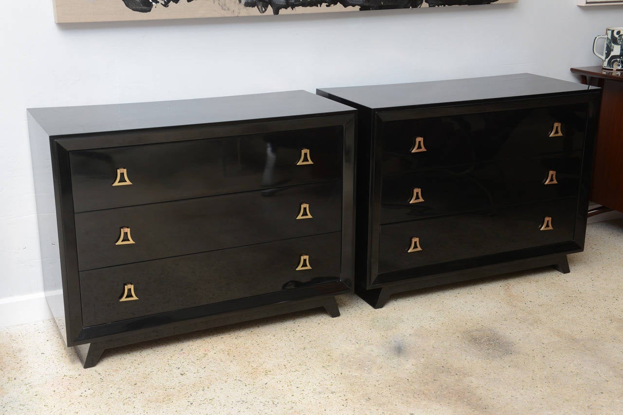 Pair of American Modern Black Lacquer Chests, Style of Tommi Parzinger 4