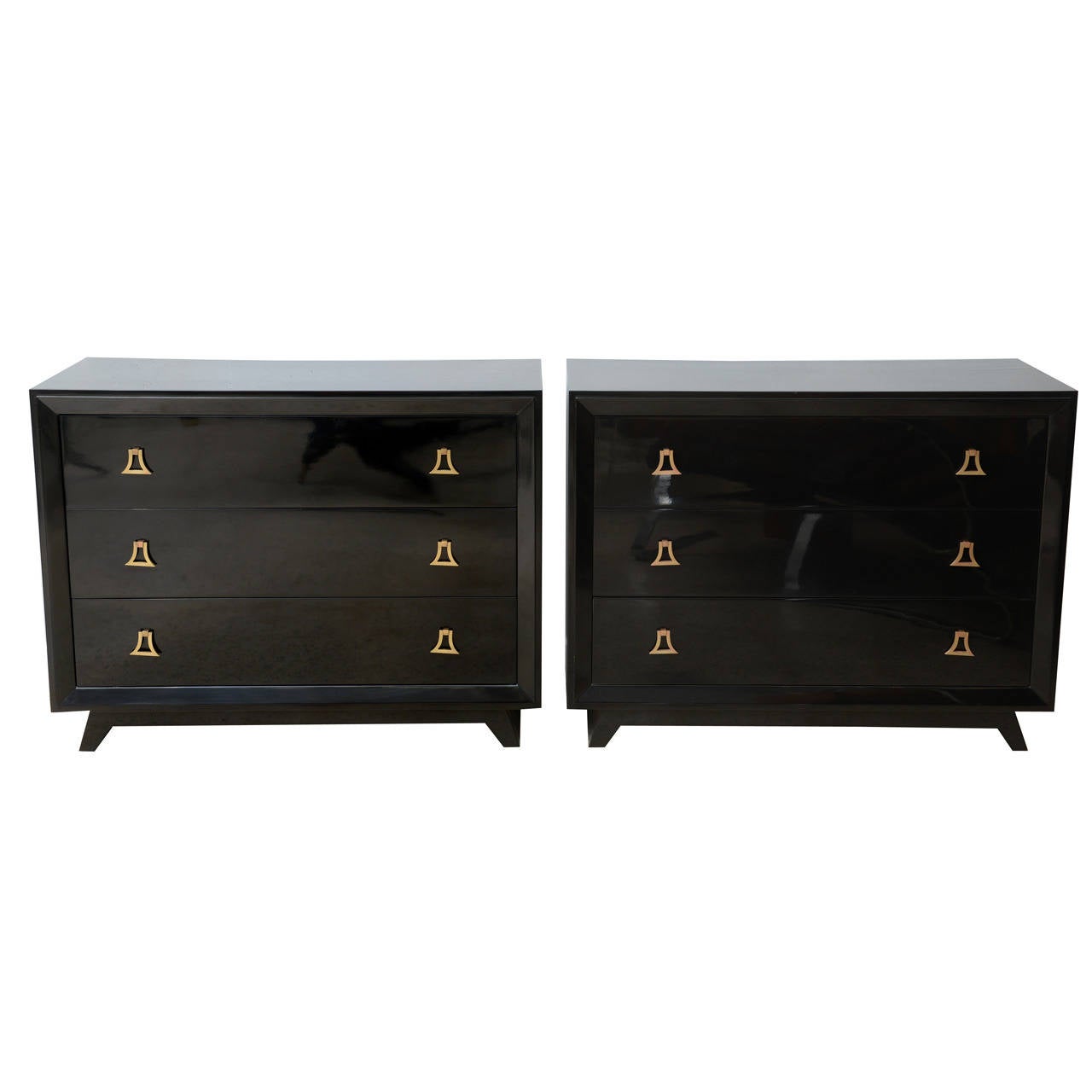 Pair of American Modern Black Lacquer Chests, Style of Tommi Parzinger