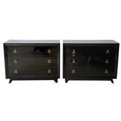 Pair of American Modern Black Lacquer Chests, Style of Tommi Parzinger