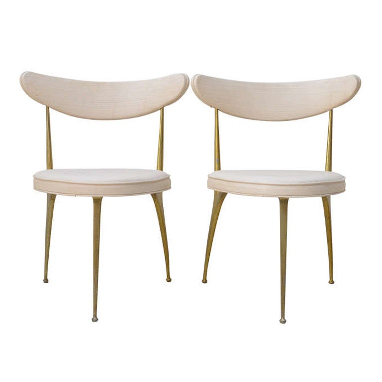 A Pair of Italian Modern Brass Klismos Chairs, Style of Ponti