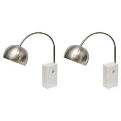 A Pr Italian Modern Brushed Steel & Marble"Arco"Table Lamps, style of Castiglioni