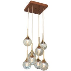 Danish Modern Teak, Brass, and Glass Eight-Light Chandelier, Kai Kristiansen 3