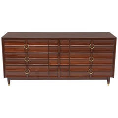 American Modern Mahogany and Brass Nine-Drawer Commode, Style of Parzinger