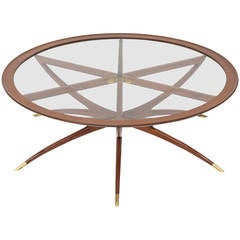 Italian Modern Mahogany, Brass and Glass Low Table, Carlo de Carli 9