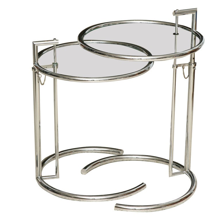 A Pair of Eileen Gray Polished Chrome and Glass Tables For Sale at 1stDibs