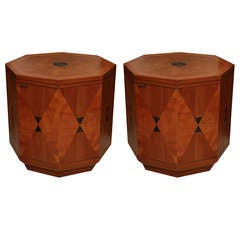 A Pr of Widdicomb Inlaid Maple and Walnut Octagonal Cabinets