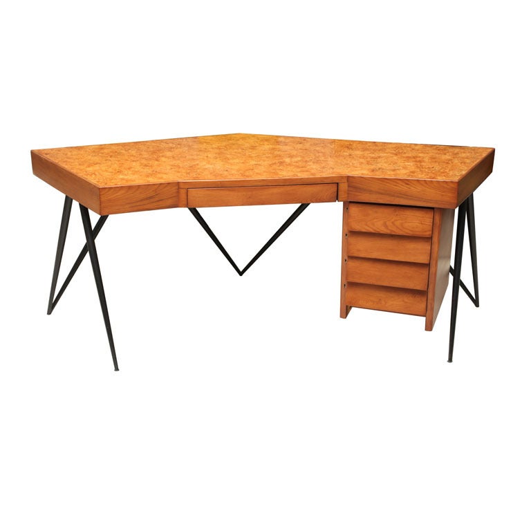 A French Modern Iron and Oak, Cork Top Desk, 1950s, by Sornay at 1stDibs