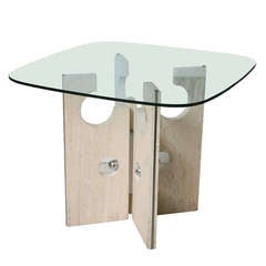 A Travertine Marble and Nickel Table by Louis Sognot