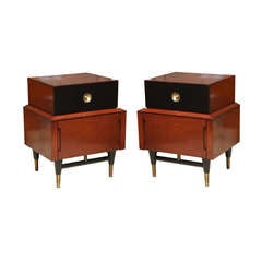 A Pair of American Mahogany and Ebonised Bedside Tables