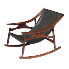 A Rare Sergio Rodrigues Rosewood and Leather Rocking Chair